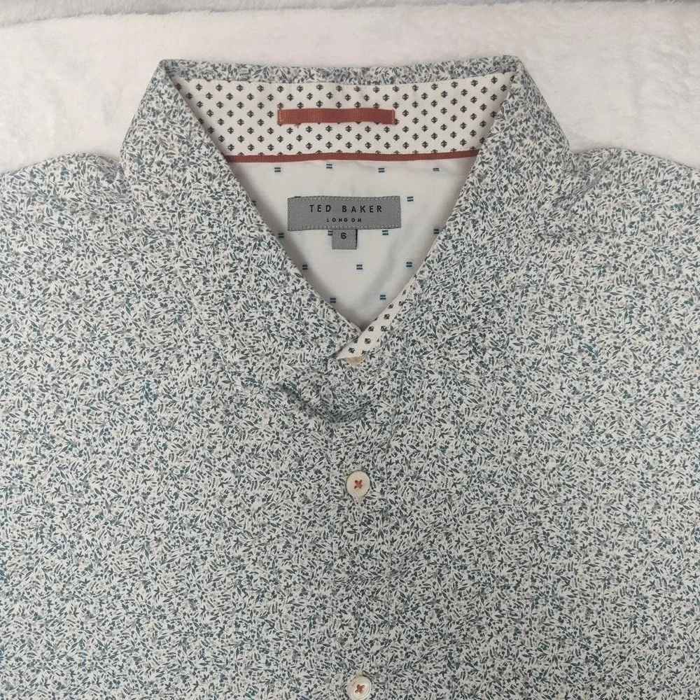 Ted Baker Shirt Mens XL White Blue‎ Floral Long Sleeve Button Up Casual